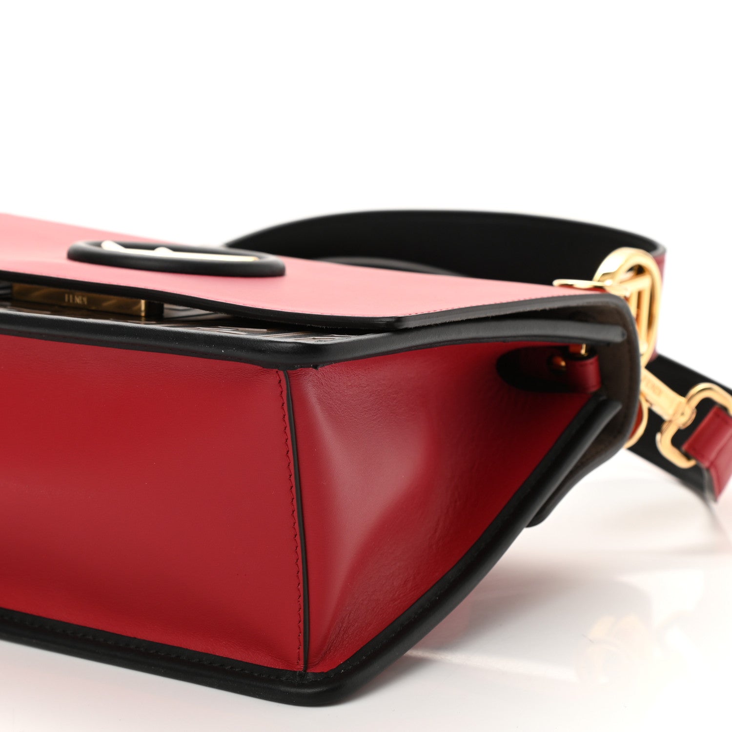 Fendi Vitello Century F is Fendi Bi-Color FF 1974 Embossed Kan I Shoulder Bag Fragola Maya Black 8 of 8