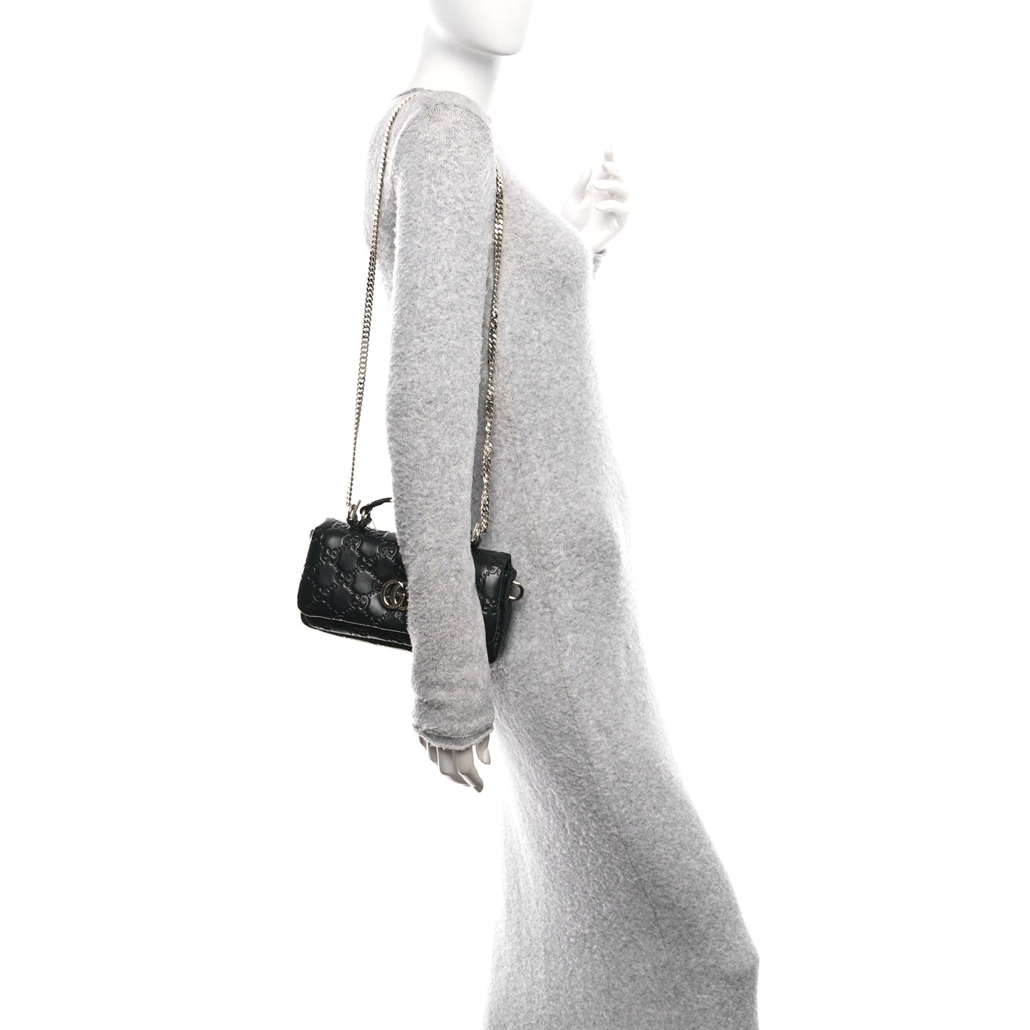 Lambskin Embossed Mini GG Milano Top Handle Shoulder Bag Black