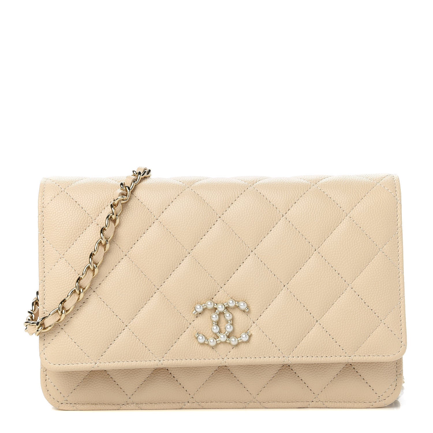 Chanel Caviar Quilted Coco Candy Wallet On Chain WOC Beige 1 of 11