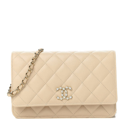Chanel Caviar Quilted Coco Candy Wallet On Chain WOC Beige 1 of 11