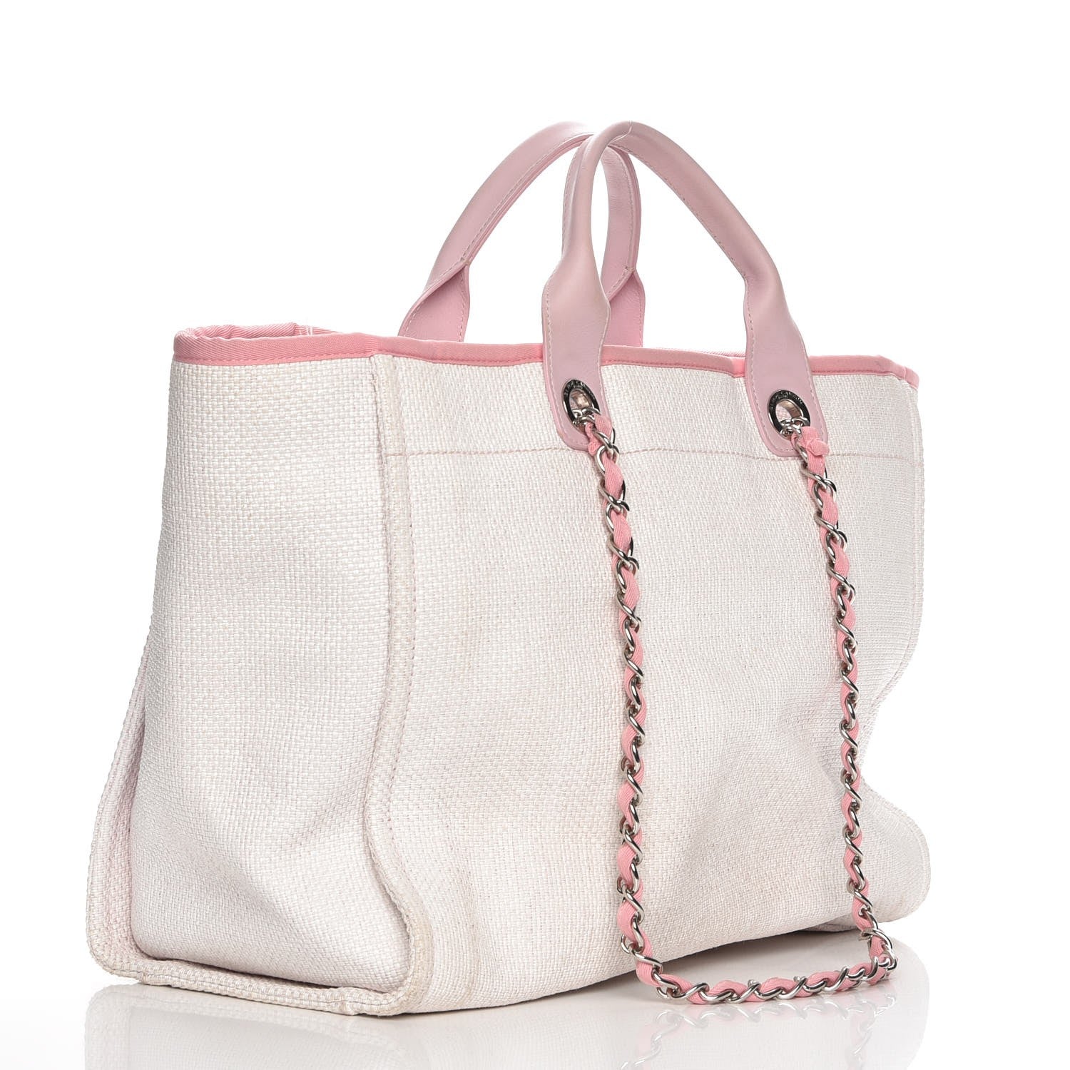 Chanel Canvas Large Deauville Tote White Pink 3 of 10