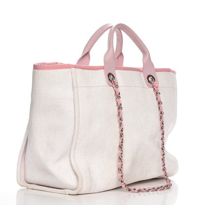 Chanel Canvas Large Deauville Tote White Pink 3 of 10