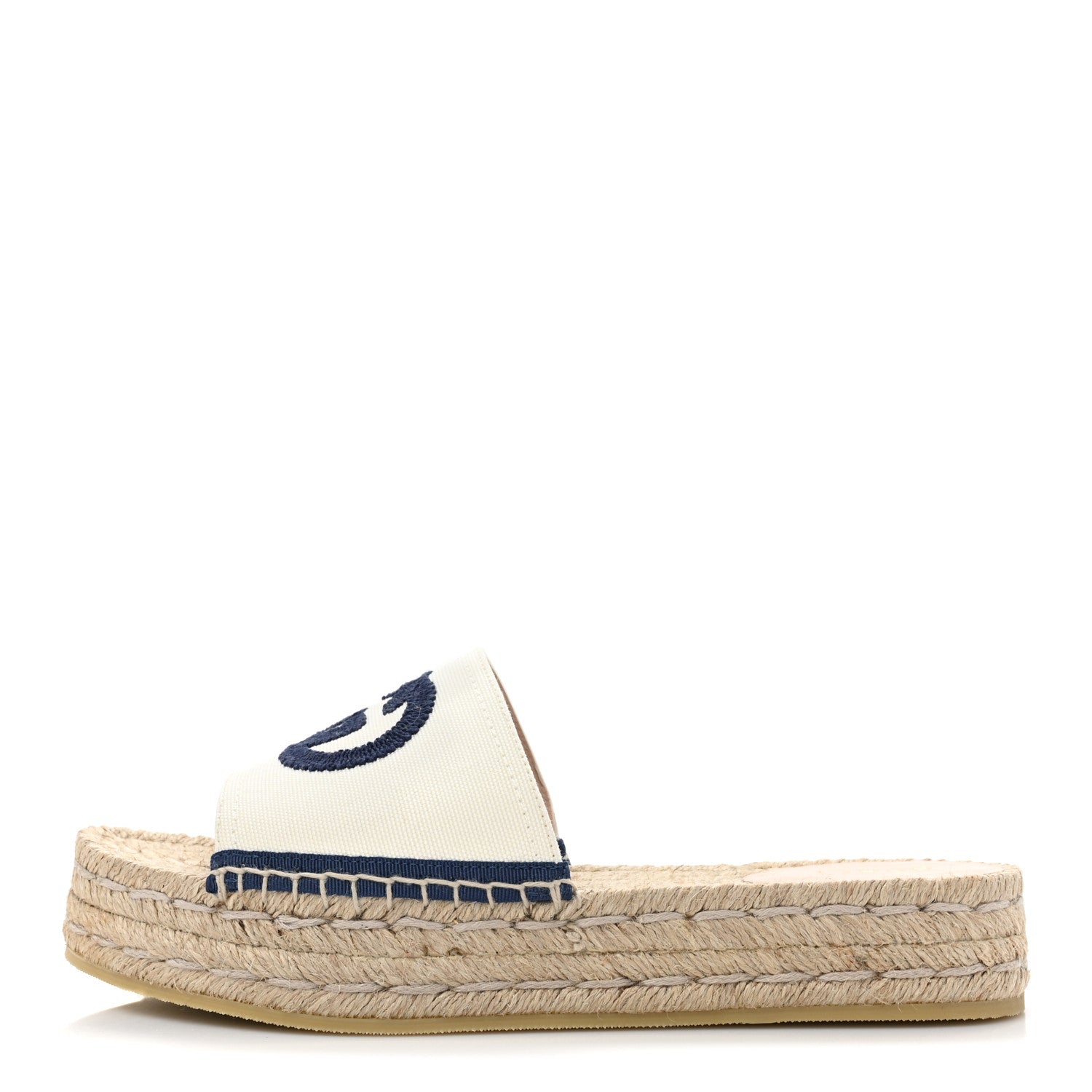 Gucci Canvas Interlocking G Espadrille Slide Sandals 37 Mystic White Royale Blue 1 of 10