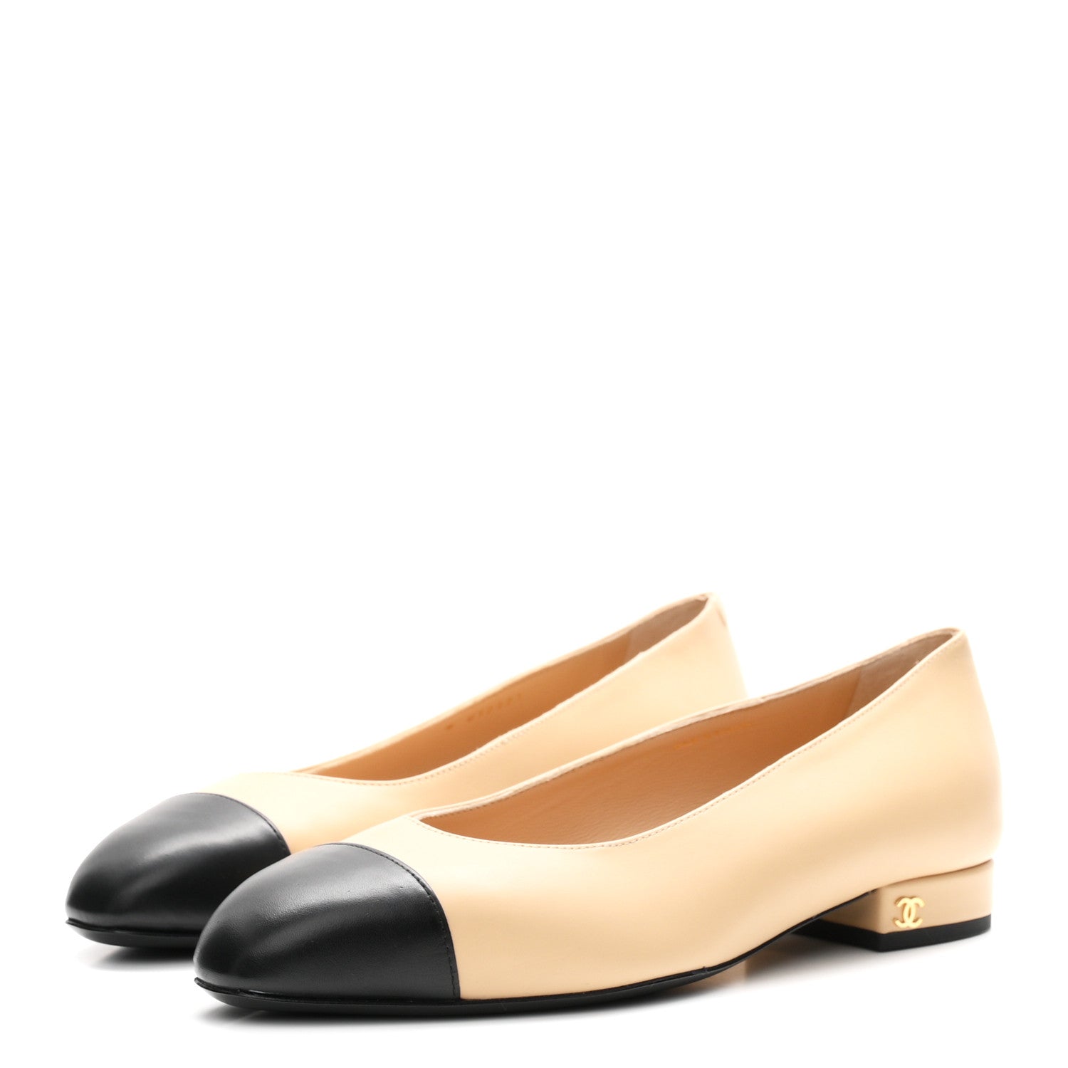 Chanel Lambskin Cap Toe CC Uniform Ballerina Flats 38 Beige Black 4 of 10