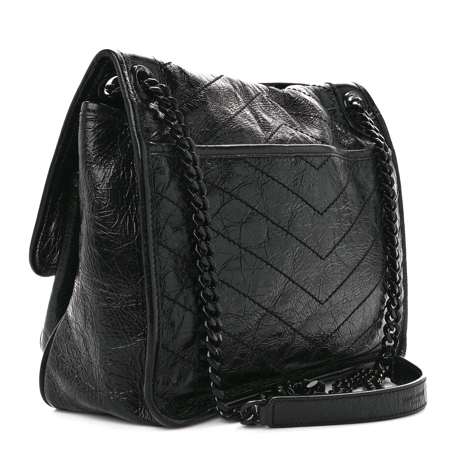 Saint Laurent Crinkled Calfskin Matelasse Monogram Medium Niki Chain Satchel Black 3 of 11
