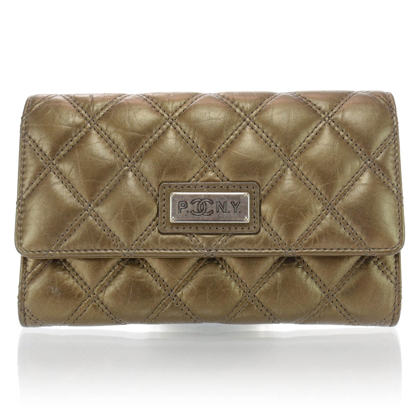 Aged Calfskin Paris New York PNY Flap Wallet Dark Gold