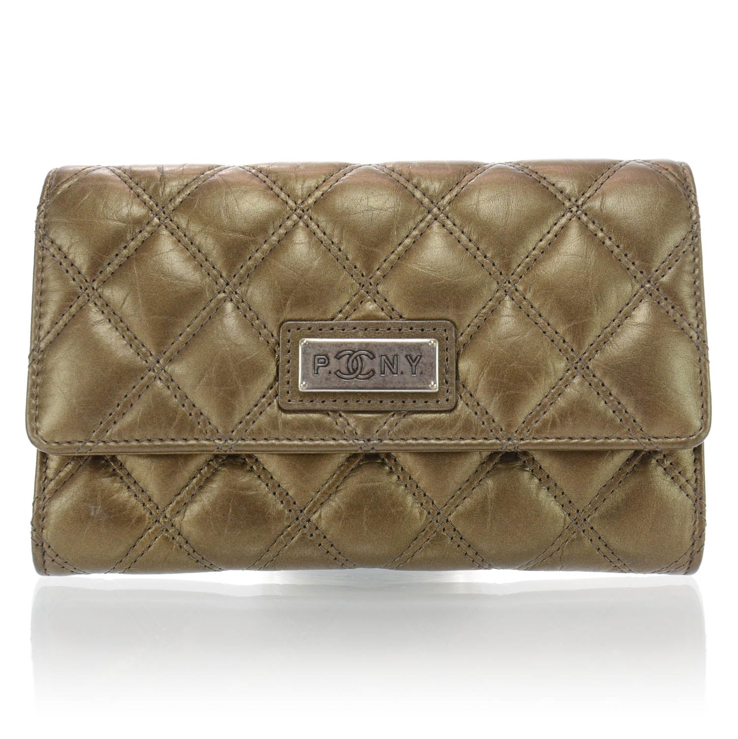 Chanel Aged Calfskin Paris New York PNY Flap Wallet Dark Gold 1 of 8