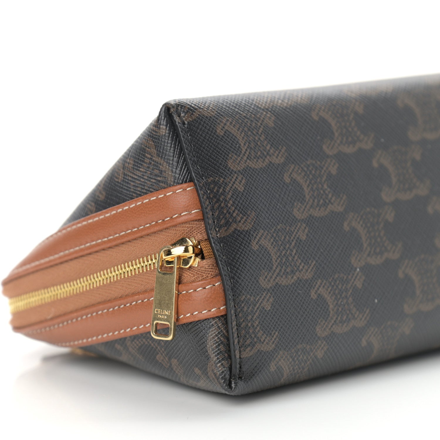 Celine Triomphe Canvas Calfskin Mini Clutch on Chain Tan 5 of 10