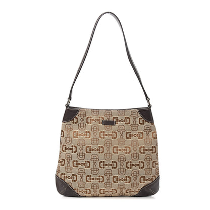 Gucci Canvas Horsebit Hobo Shoulder Bag Dark Brown 1 of 9