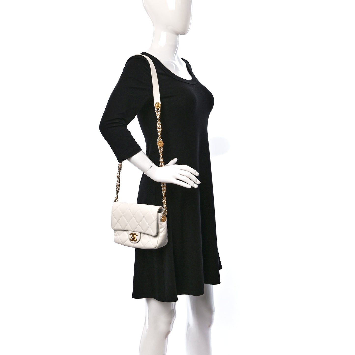 Caviar Quilted Small Twist Your Buttons Flap White