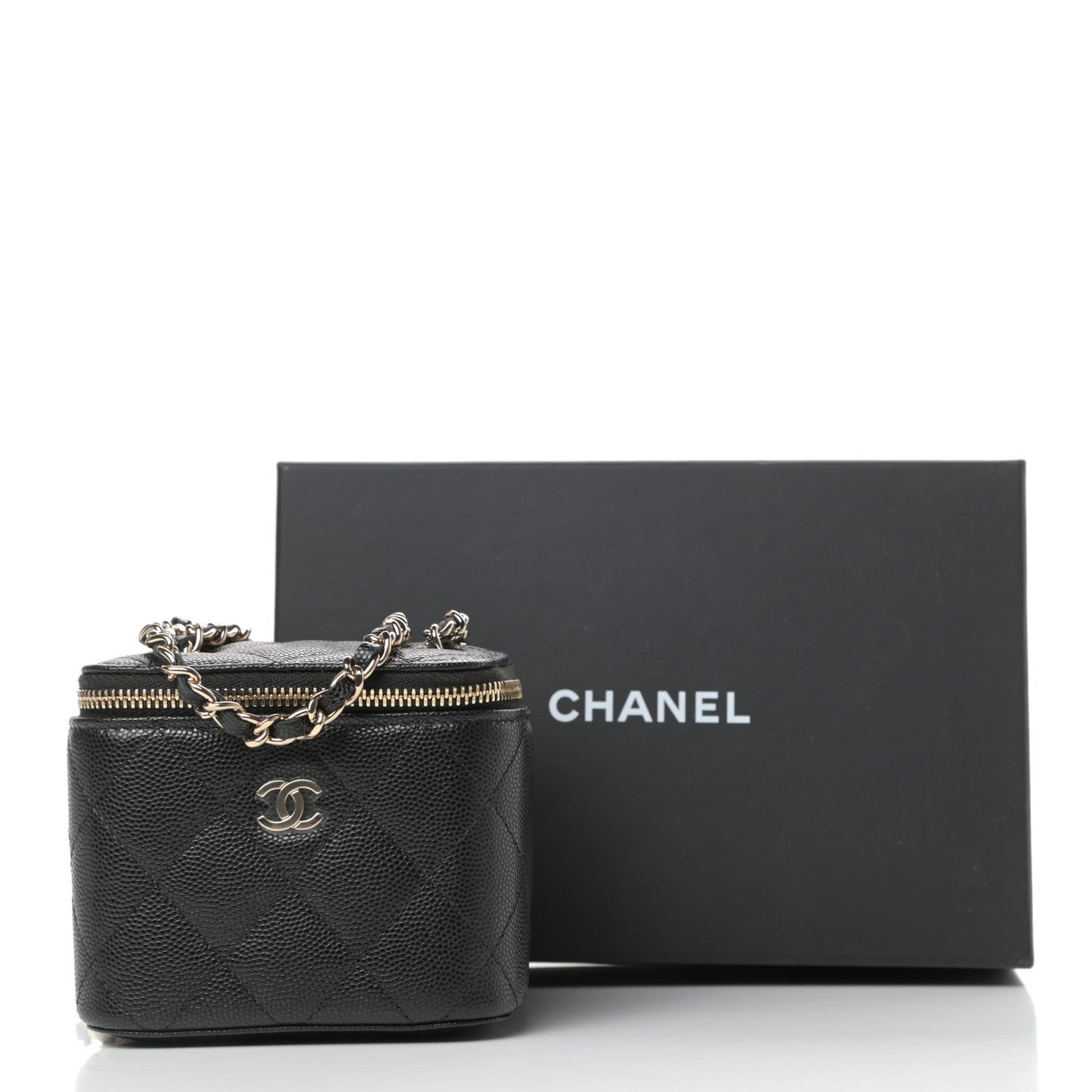 Caviar Quilted Mini Vanity Case With Chain Black