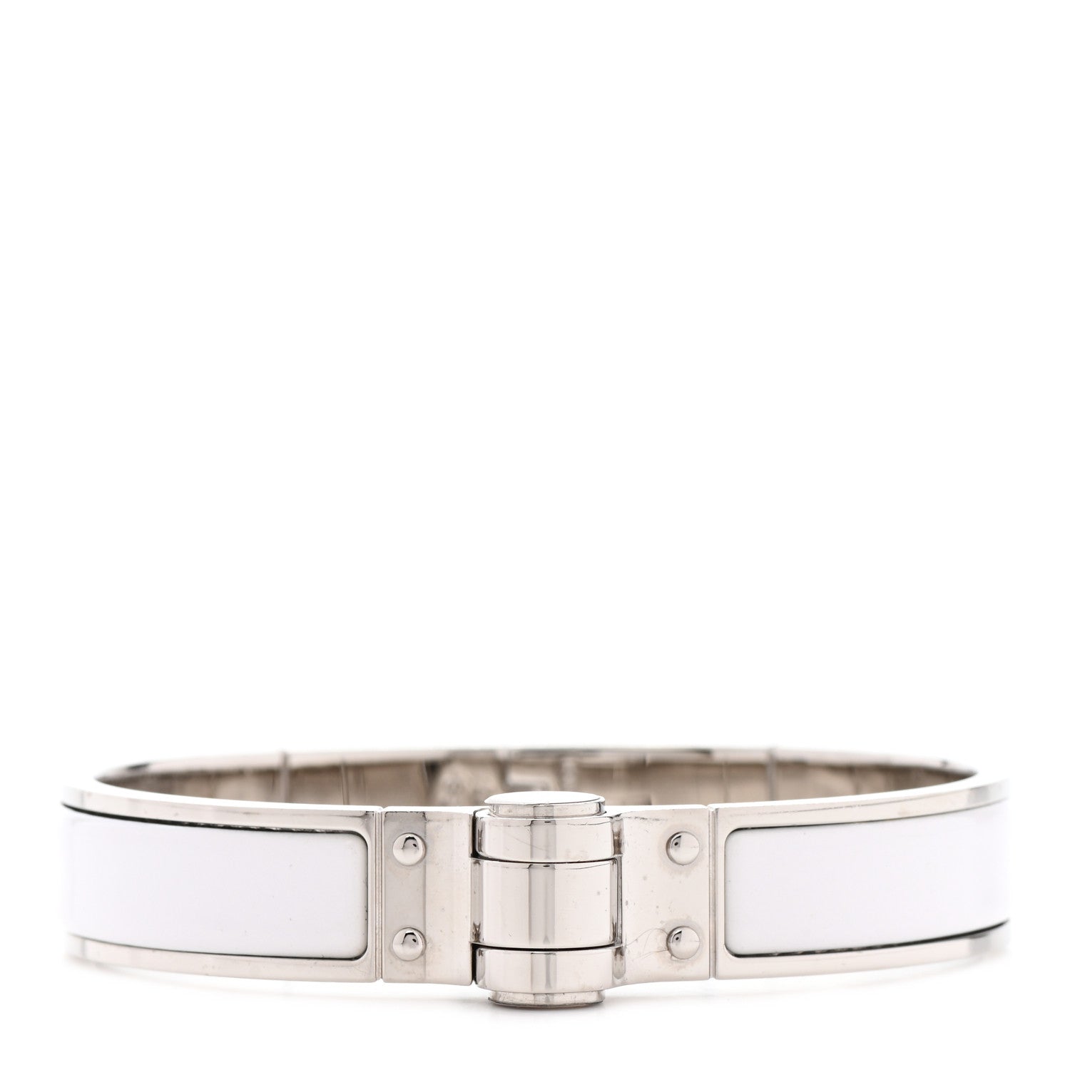 Hermes Enamel Charniere Uni Narrow Hinged Bracelet S White 1 of 6