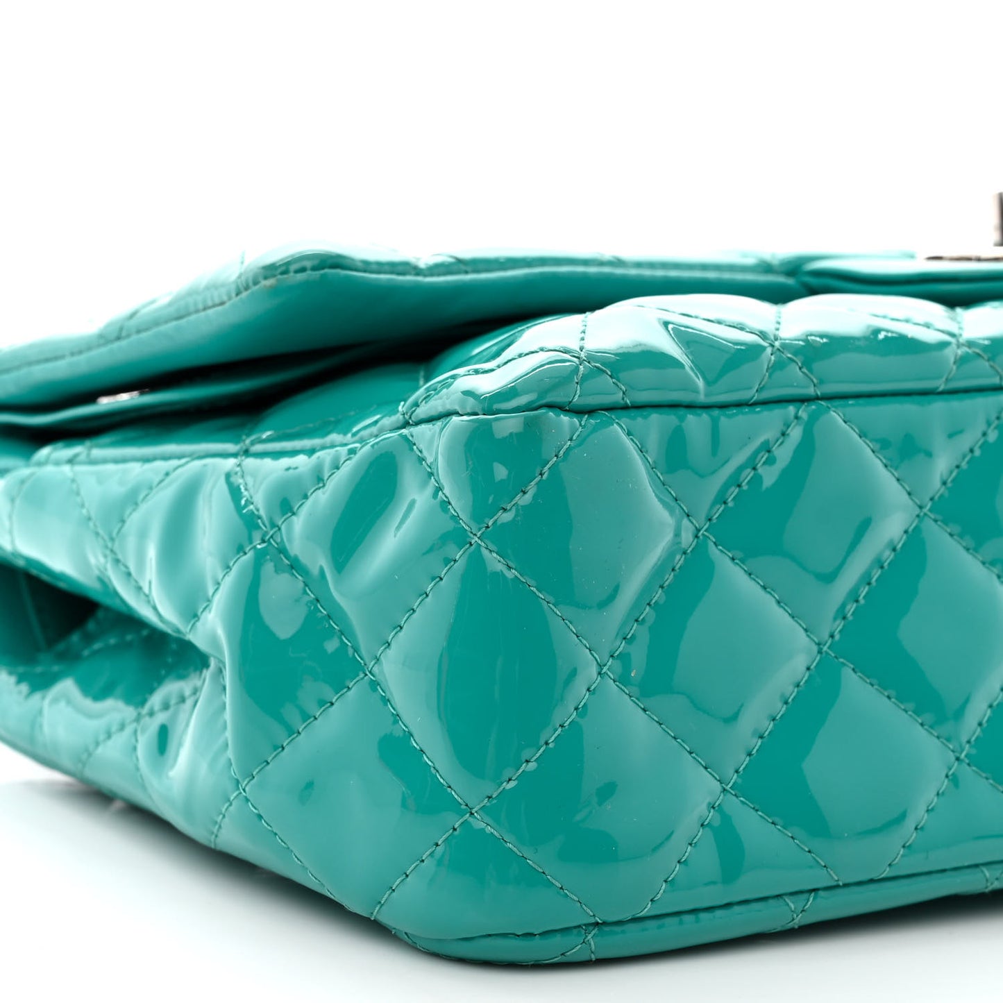 Patent Quilted Medium Double Flap Turquoise