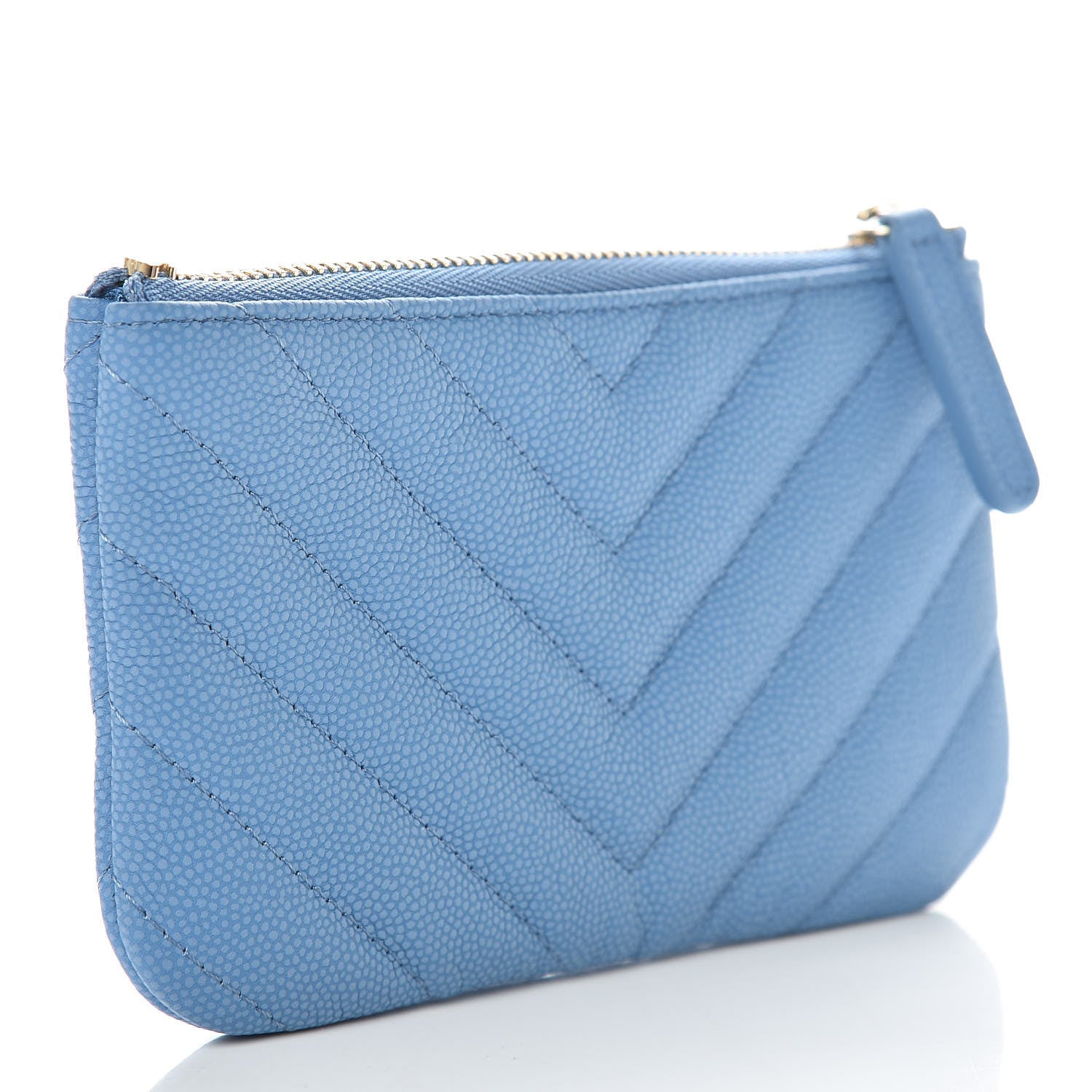 Chanel Caviar Chevron Quilted Small Cosmetic Case Blue 3 of 10
