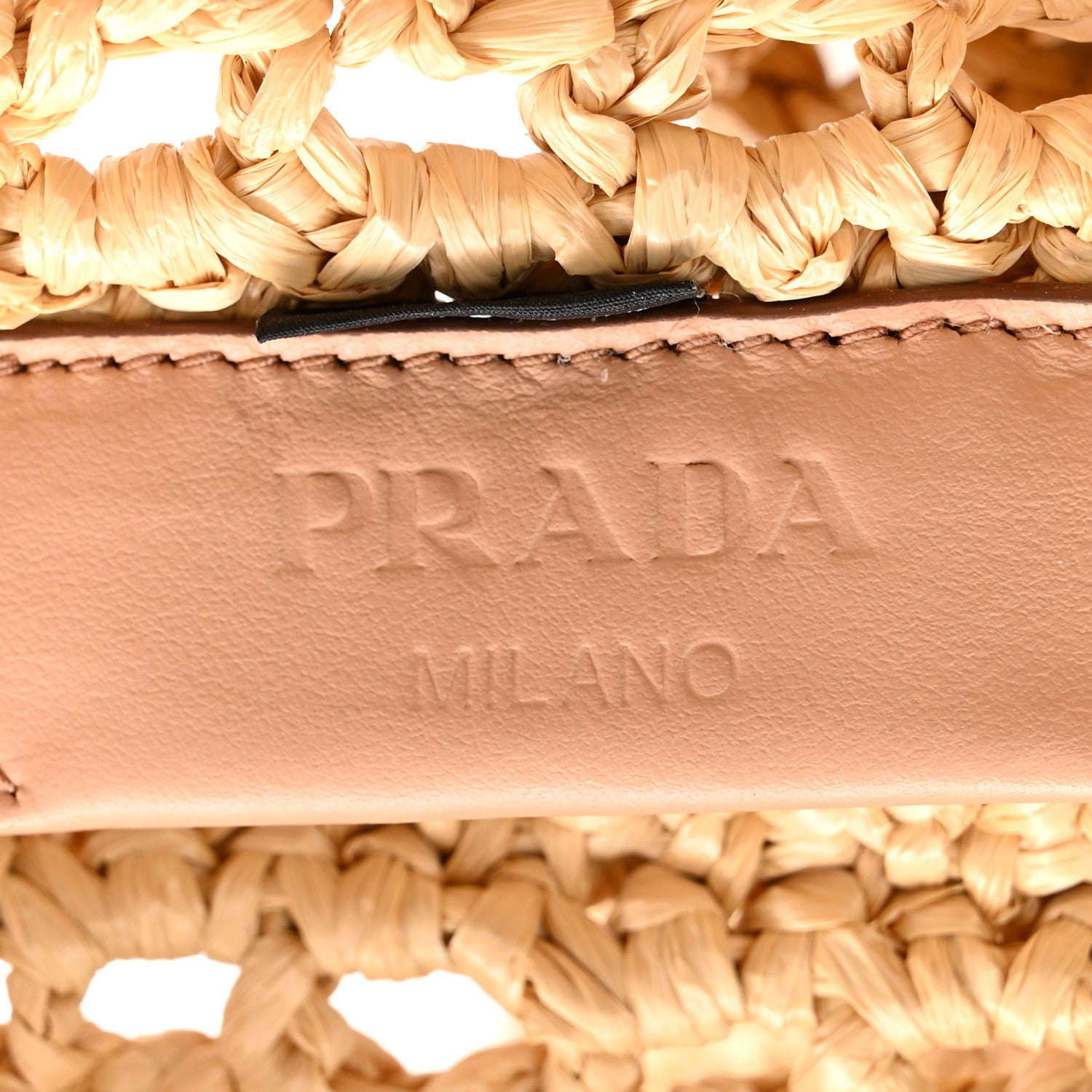 Prada Yarn Raffia Effect Crochet Logo Embroidered Tote Bag Naturale 5 of 9