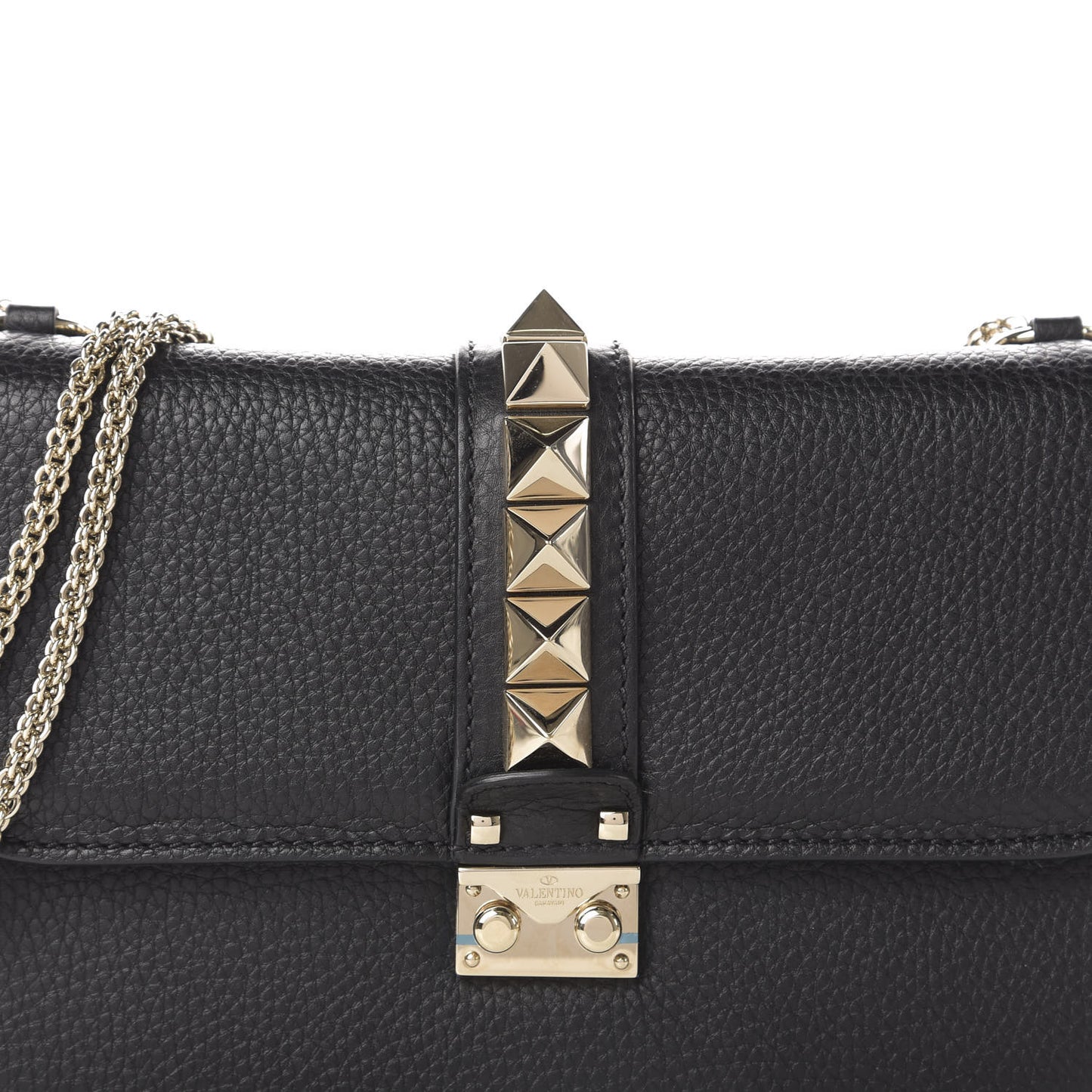 Pebbled Calfskin Medium Glam Lock Rockstud Flap Black