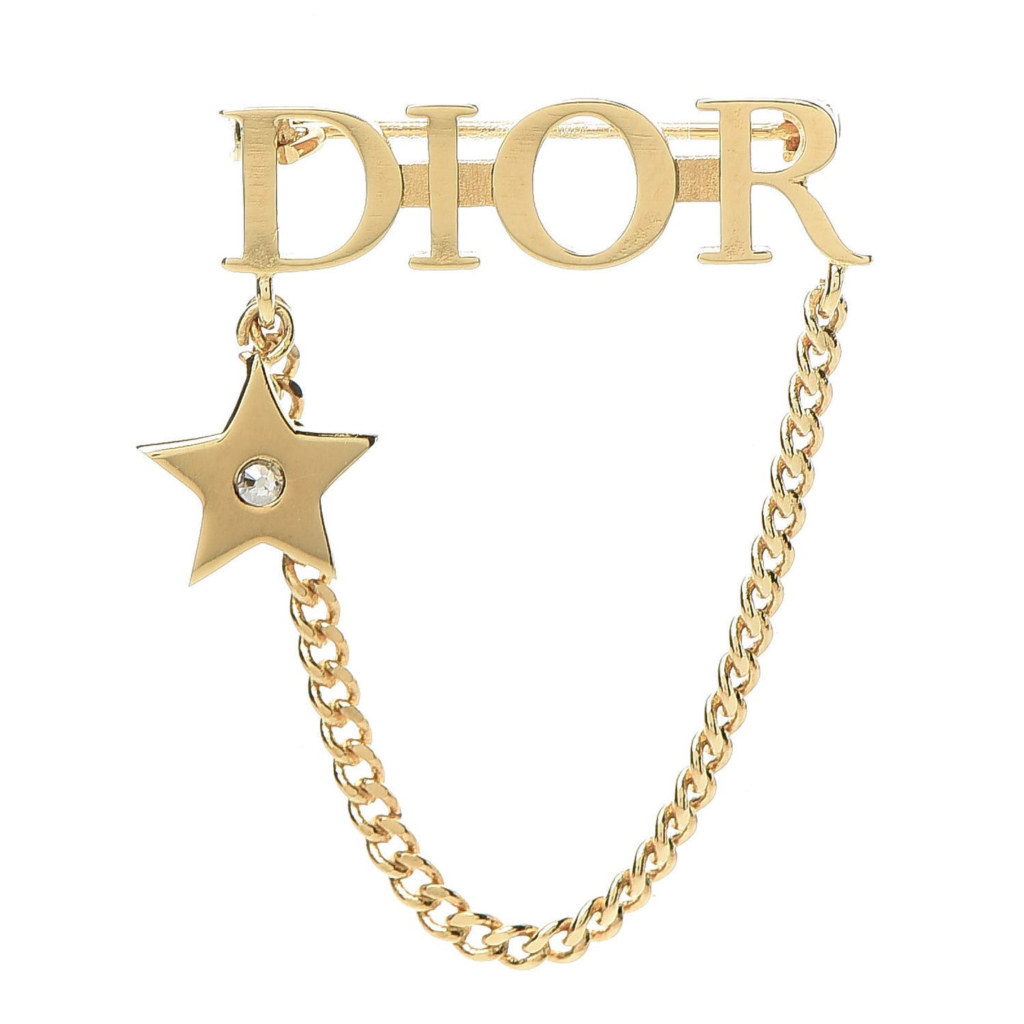 Metal Crystal Logo Dio(r)evolution Chain Brooch Gold