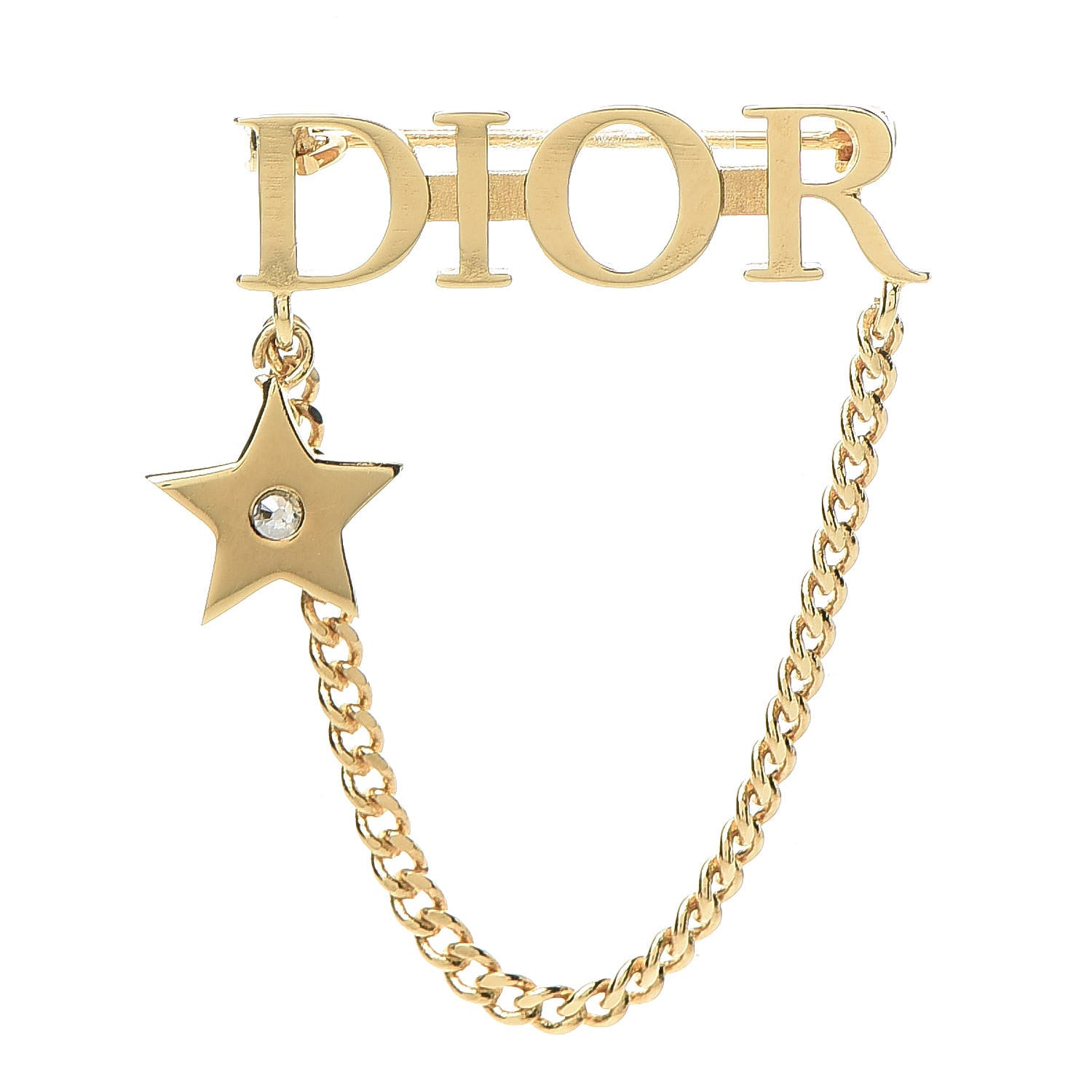 Christian Dior Metal Crystal Logo Dio(r)evolution Chain Brooch Gold 1 of 3