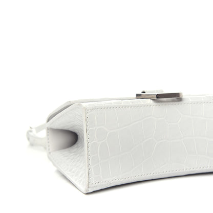 Balenciaga Shiny Calfskin Crocodile Embossed Hourglass Top Handle Bag XS White 7 of 9