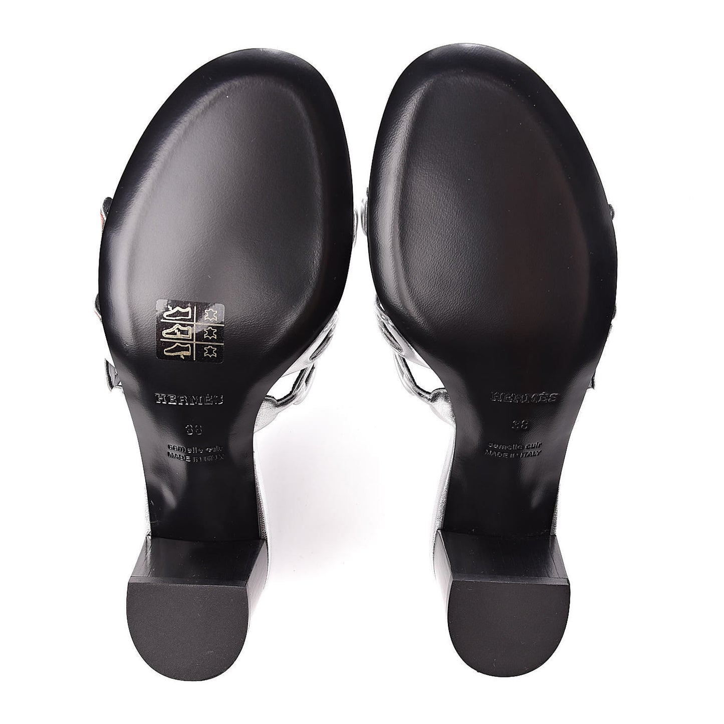 Metallic Calfskin Tandem Sandals 38 Gris Argente
