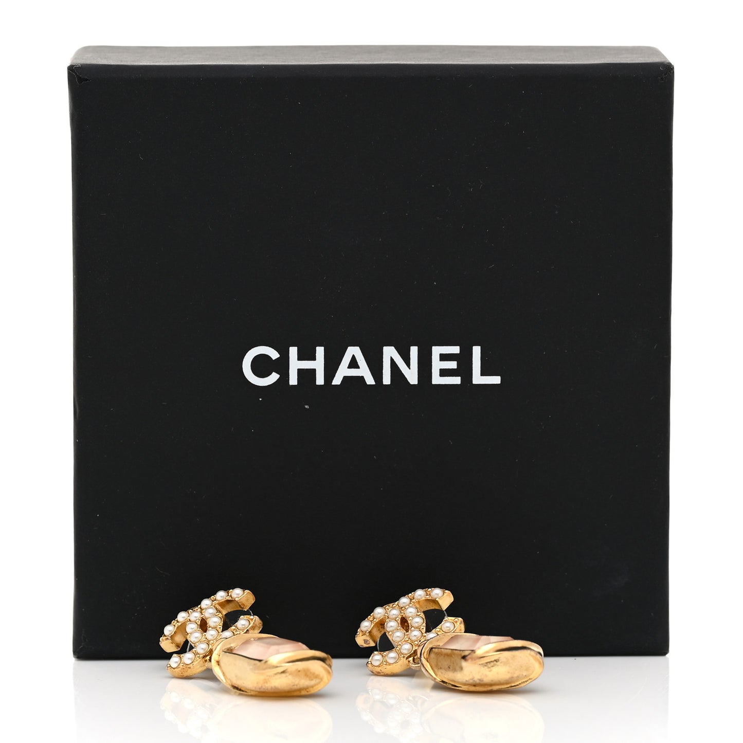 Crystal Pearl CC Drop Earrings Gold White