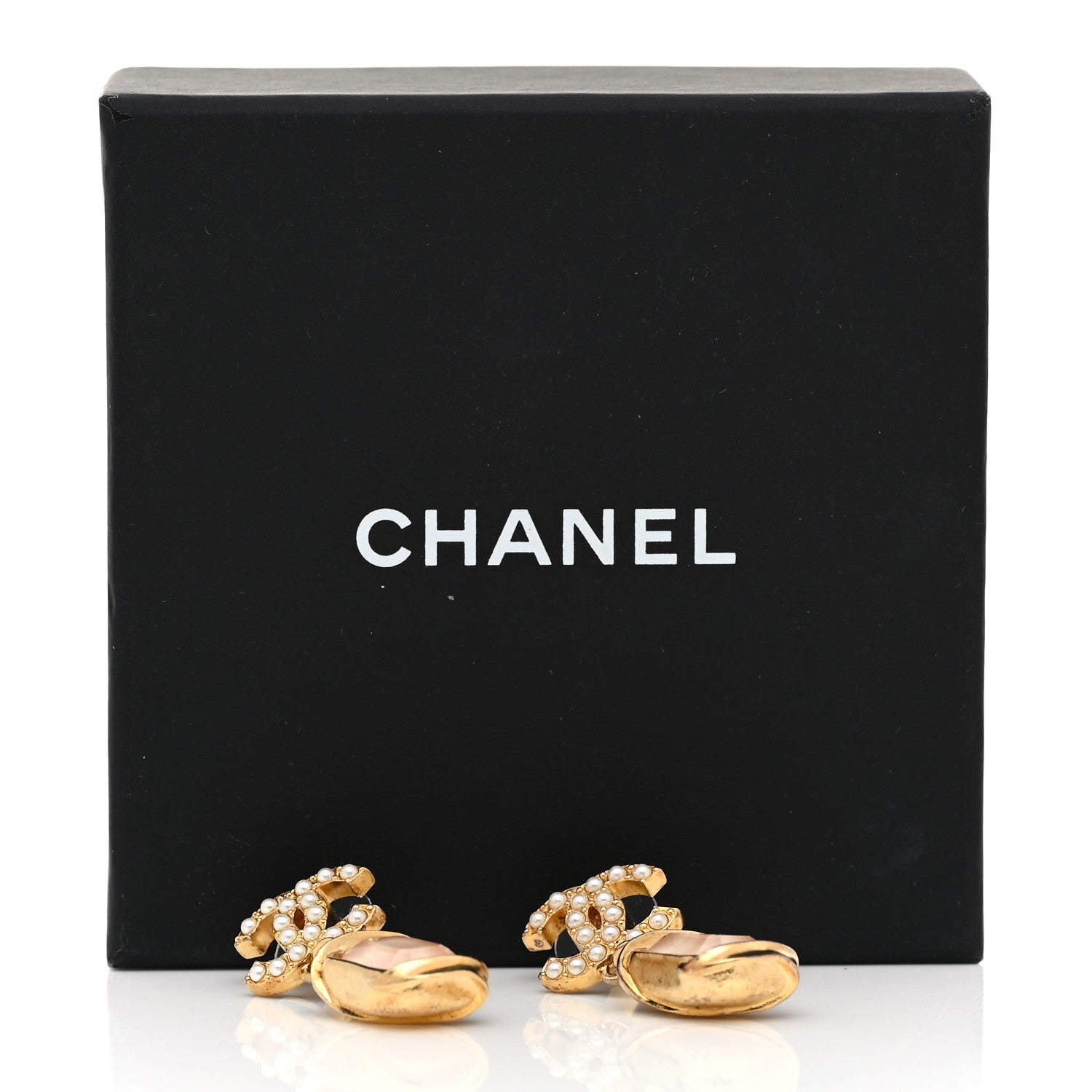 Chanel Crystal Pearl CC Drop Earrings Gold White 7 of 7