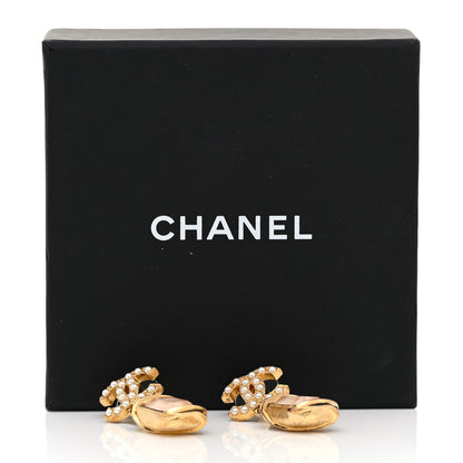 Chanel Crystal Pearl CC Drop Earrings Gold White 7 of 7