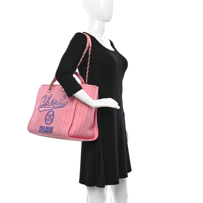 Chanel Canvas Calfskin Striped Large Deauville Tote Pink Blue 3 of 10