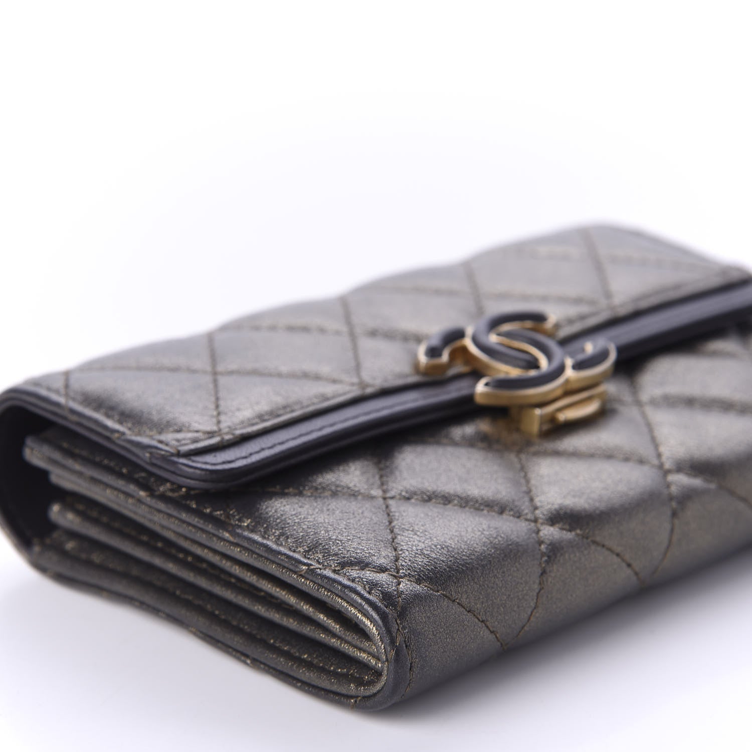 Chanel Metallic Calfskin Quilted Medium CC Chic Flap Wallet Dark Gold Grey 6 of 10