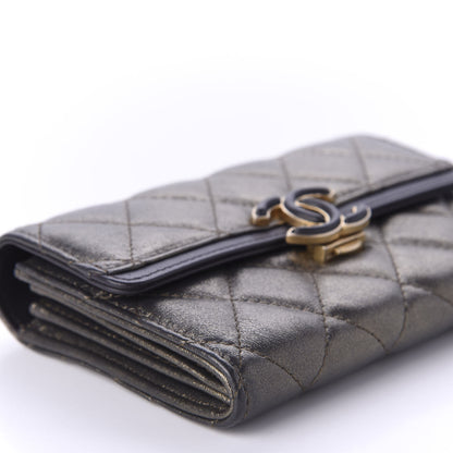Chanel Metallic Calfskin Quilted Medium CC Chic Flap Wallet Dark Gold Grey 6 of 10