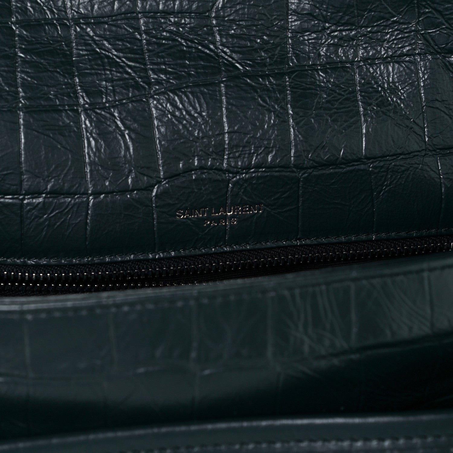 Saint Laurent Crocodile Embossed Calfskin Monogram Medium Niki Chain Satchel Algea 6 of 11