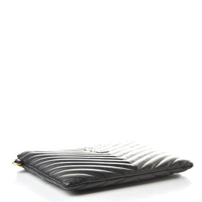 Saint Laurent Calfskin Matelasse Chevron Monogram A5 Wristlet Black 4 of 8