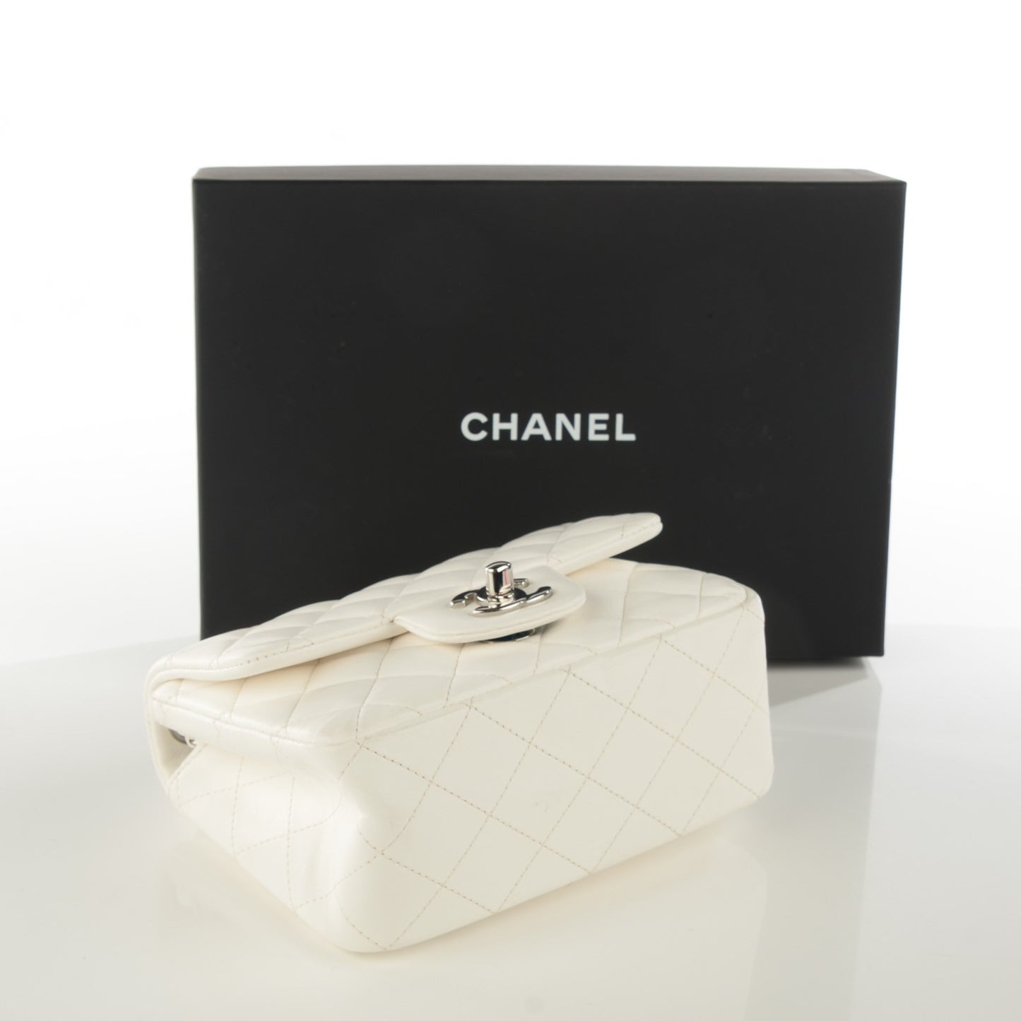 Lambskin Quilted Mini Square Flap White