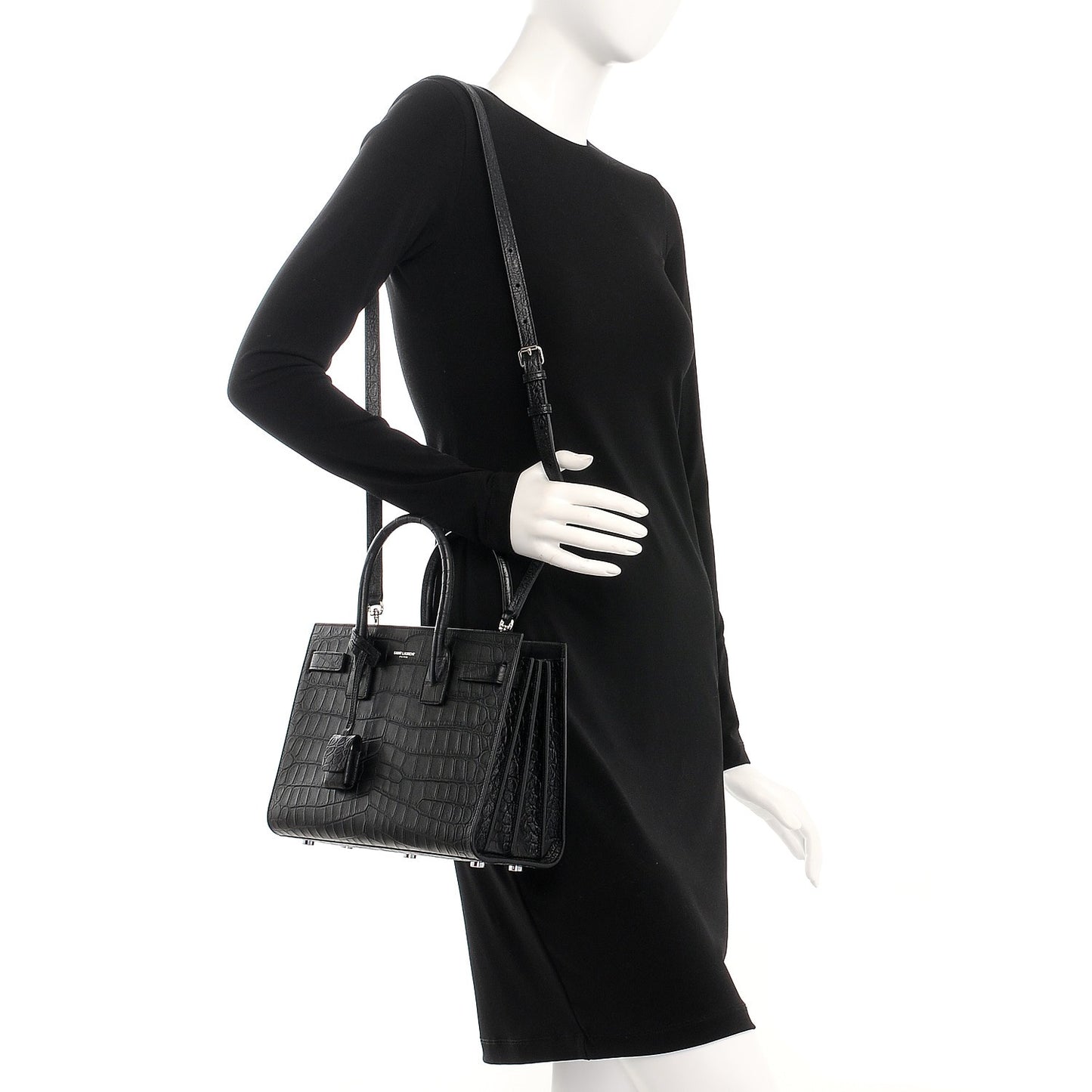Calfskin Crocodile Embossed Baby Sac De Jour Black