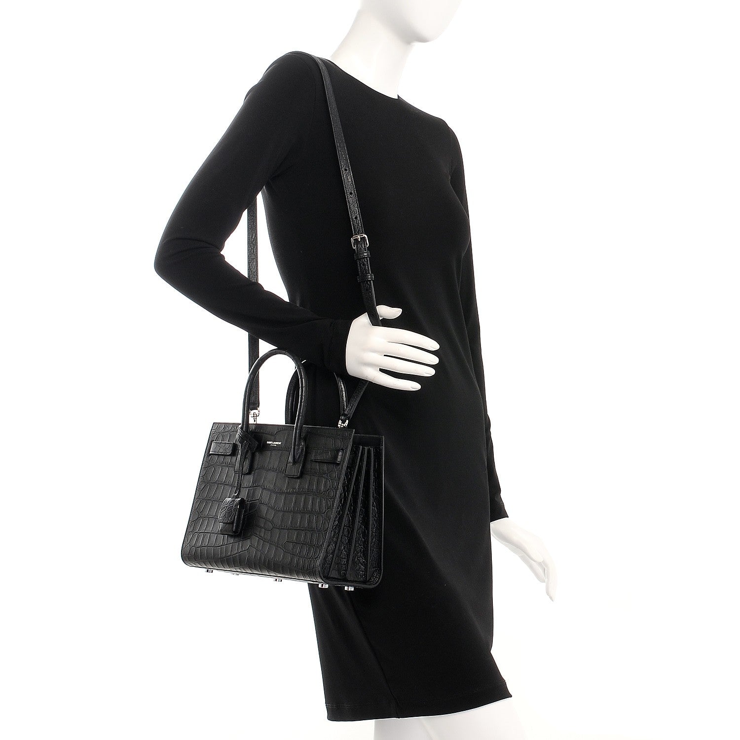 Saint Laurent Calfskin Crocodile Embossed Baby Sac De Jour Black 2 of 9