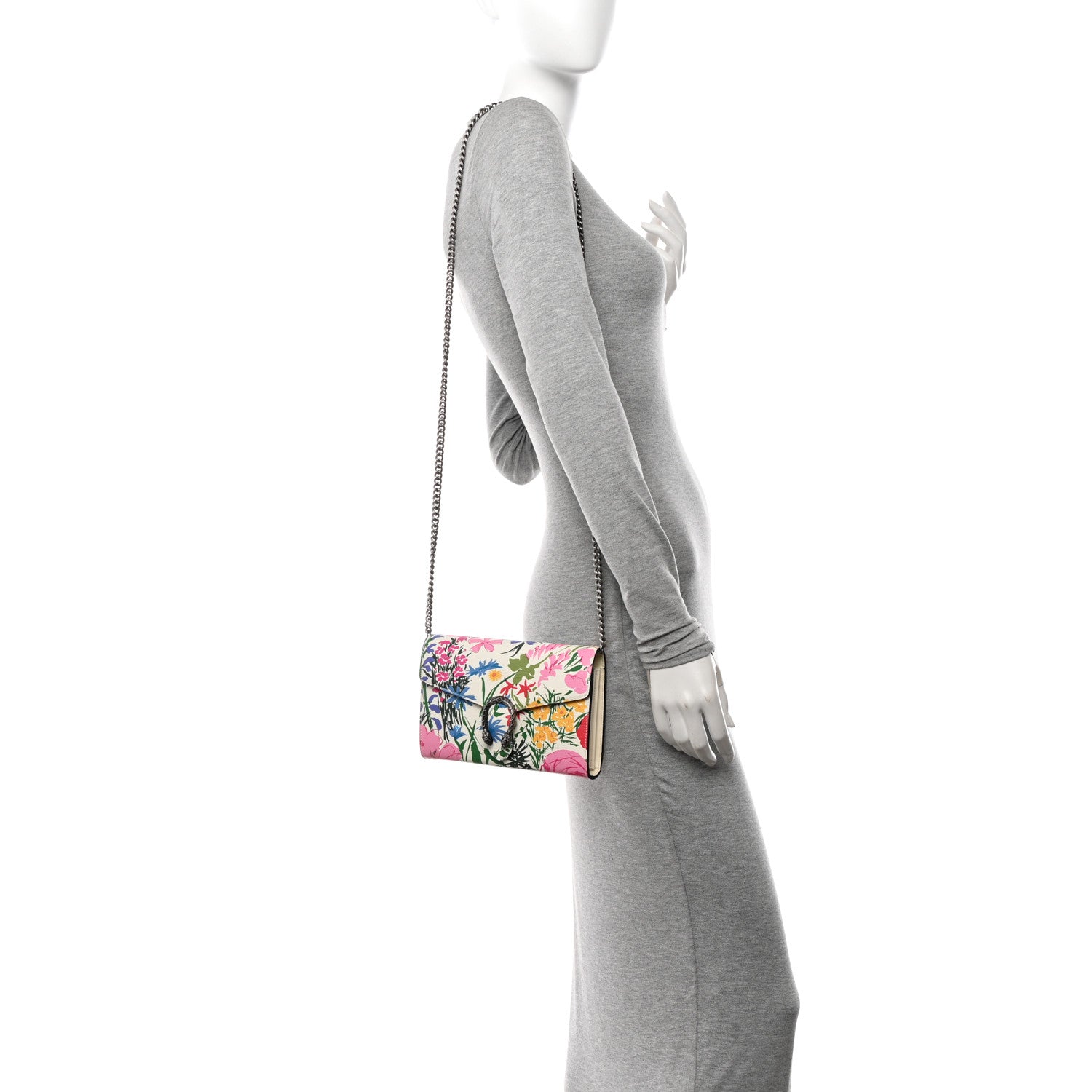 Gucci X KEN SCOTT New Shangai Calfskin Jardin D'Avril Floral Print Mini Dionysus Chain Wallet Ivory Pink 2 of 11