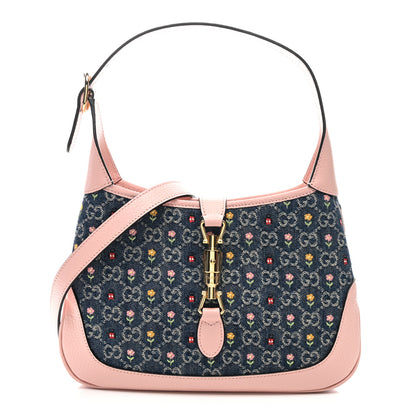 Gucci New Denim GG Monogram Calfskin Love Parade Small Jackie 1961 Hobo Light Pink 1 of 10