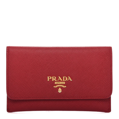 Prada Saffiano Metal Flap Wallet Fuoco 1 of 9