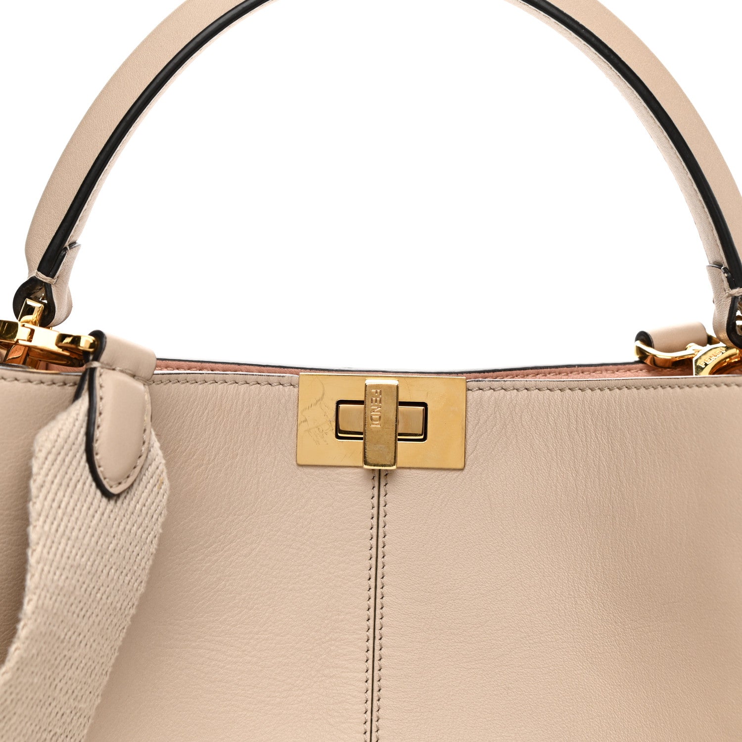 Fendi Vitello Seta Glazed Fabric FF 1974 Medium Peekaboo X-Lite Nuvola Mogano Panna 7 of 13
