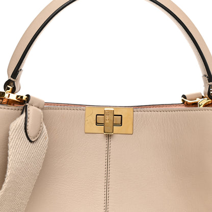 Fendi Vitello Seta Glazed Fabric FF 1974 Medium Peekaboo X-Lite Nuvola Mogano Panna 7 of 13