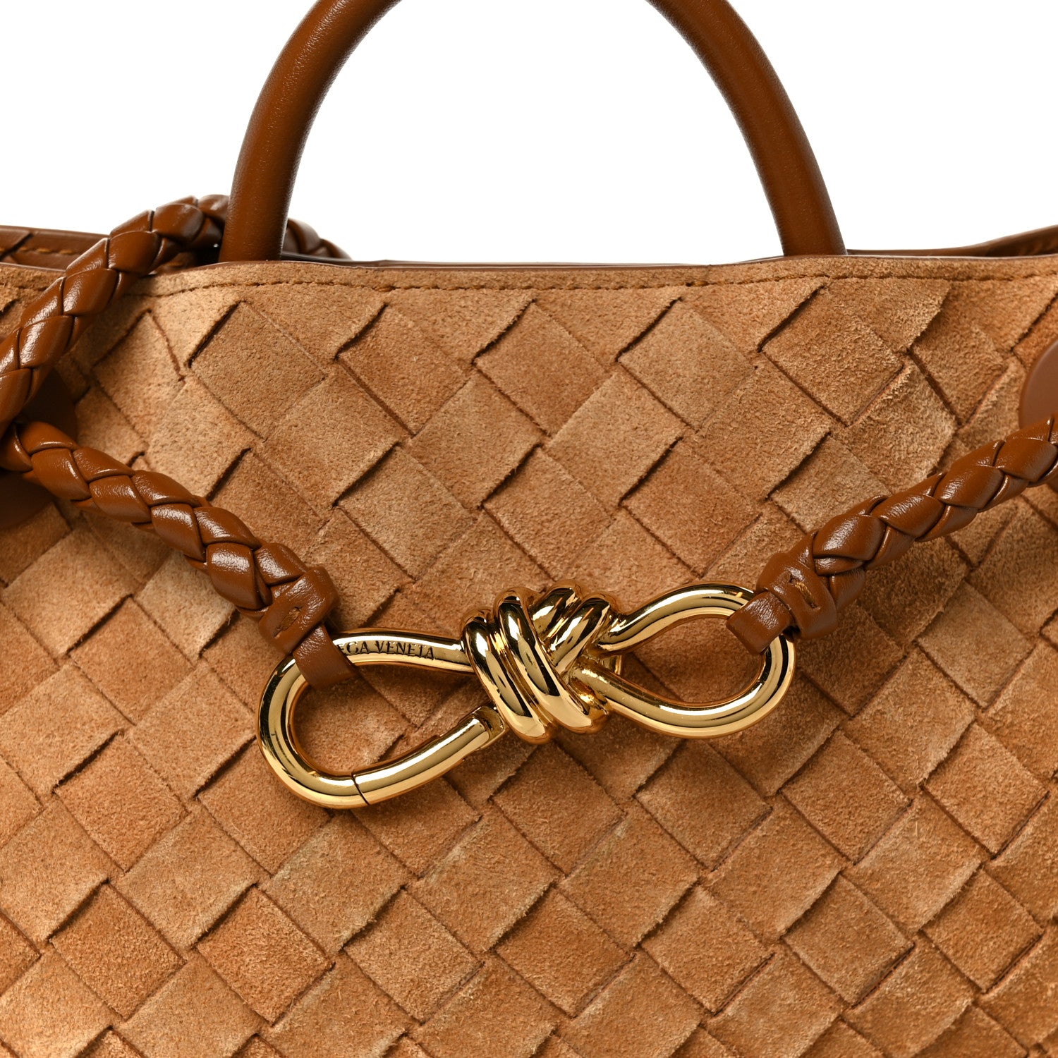 Bottega Veneta Suede Intrecciato Small Andiamo Shoulder Bag Amber