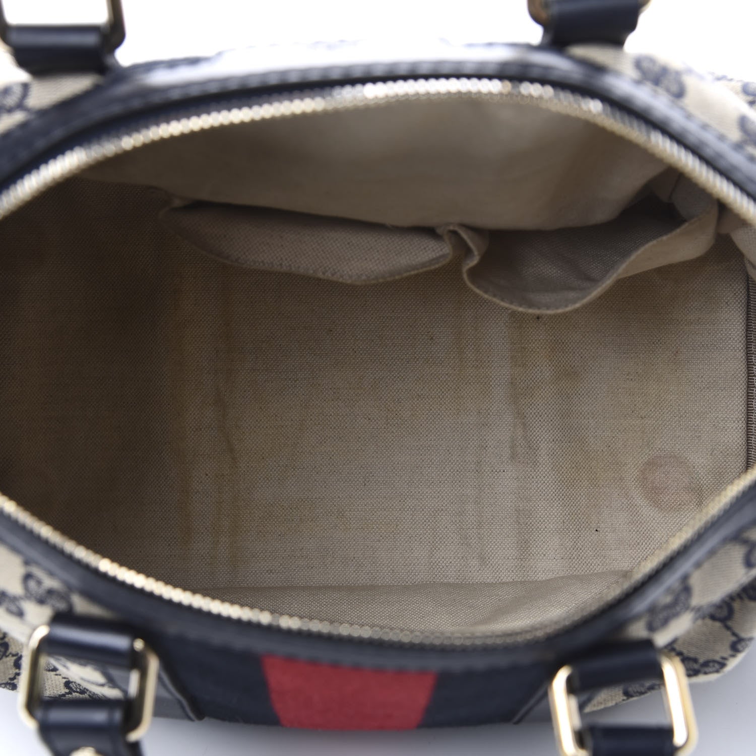 Gucci Monogram Selleria Calfskin Vintage Web Medium Boston Beige Blue 5 of 11
