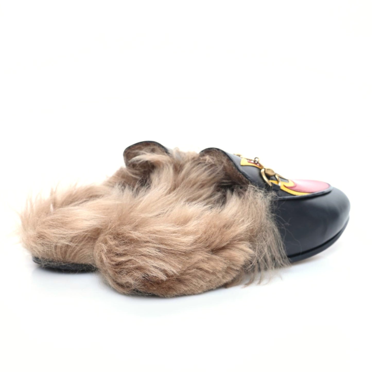 Calfskin Fur Flame Princetown Slippers 36.5 Black