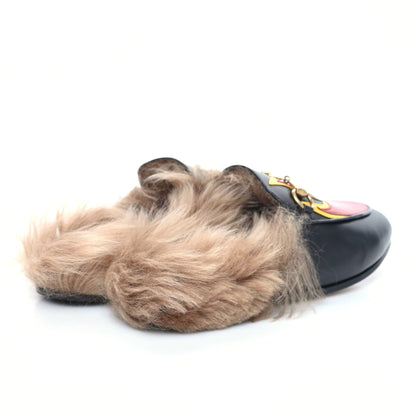 Gucci Calfskin Fur Flame Princetown Slippers 36.5 Black 4 of 8