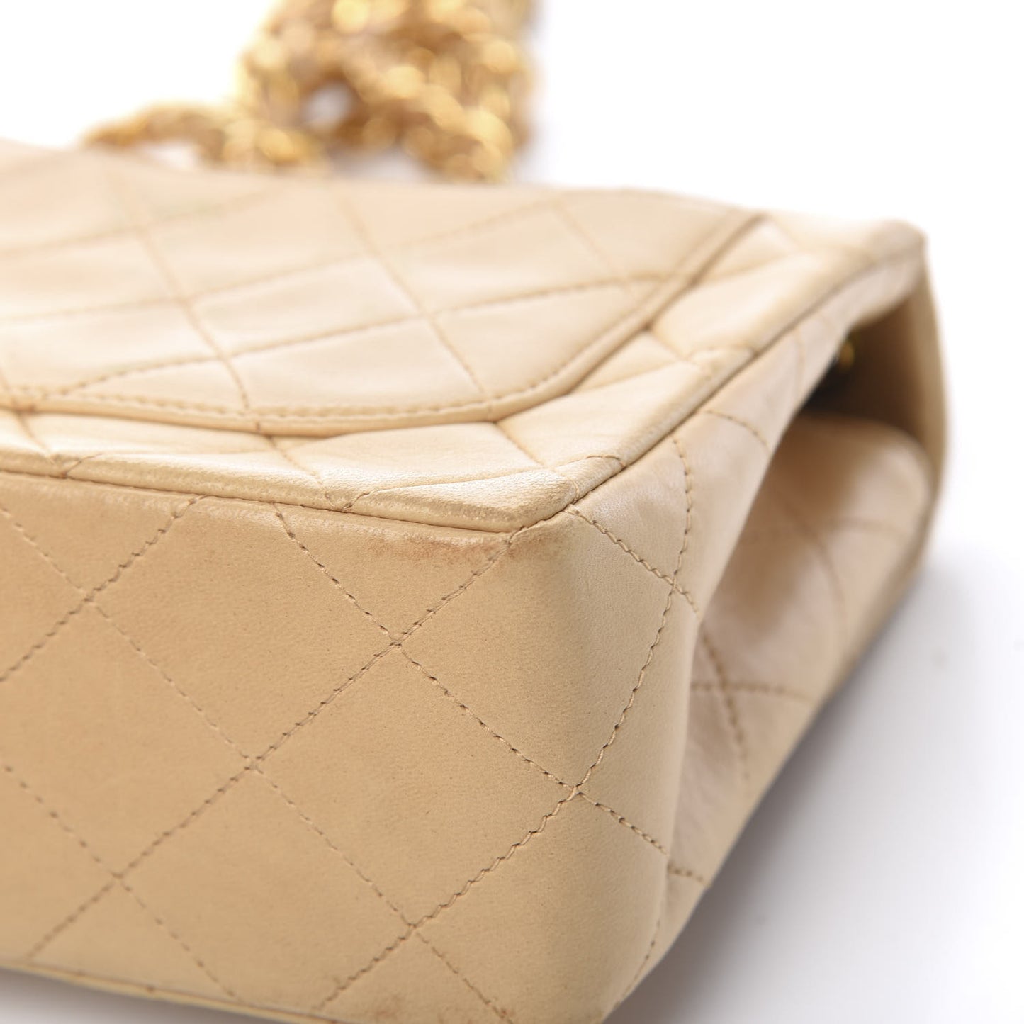 Lambskin Quilted Mini Square Flap Beige