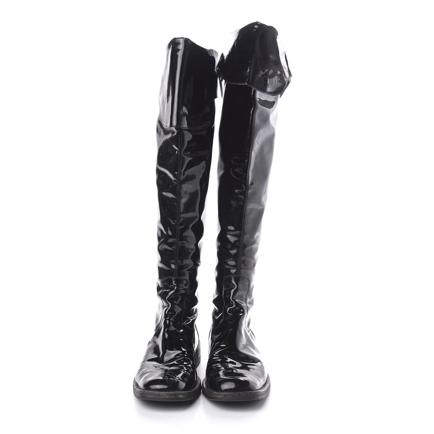 Patent Knee High Boots 38 Black