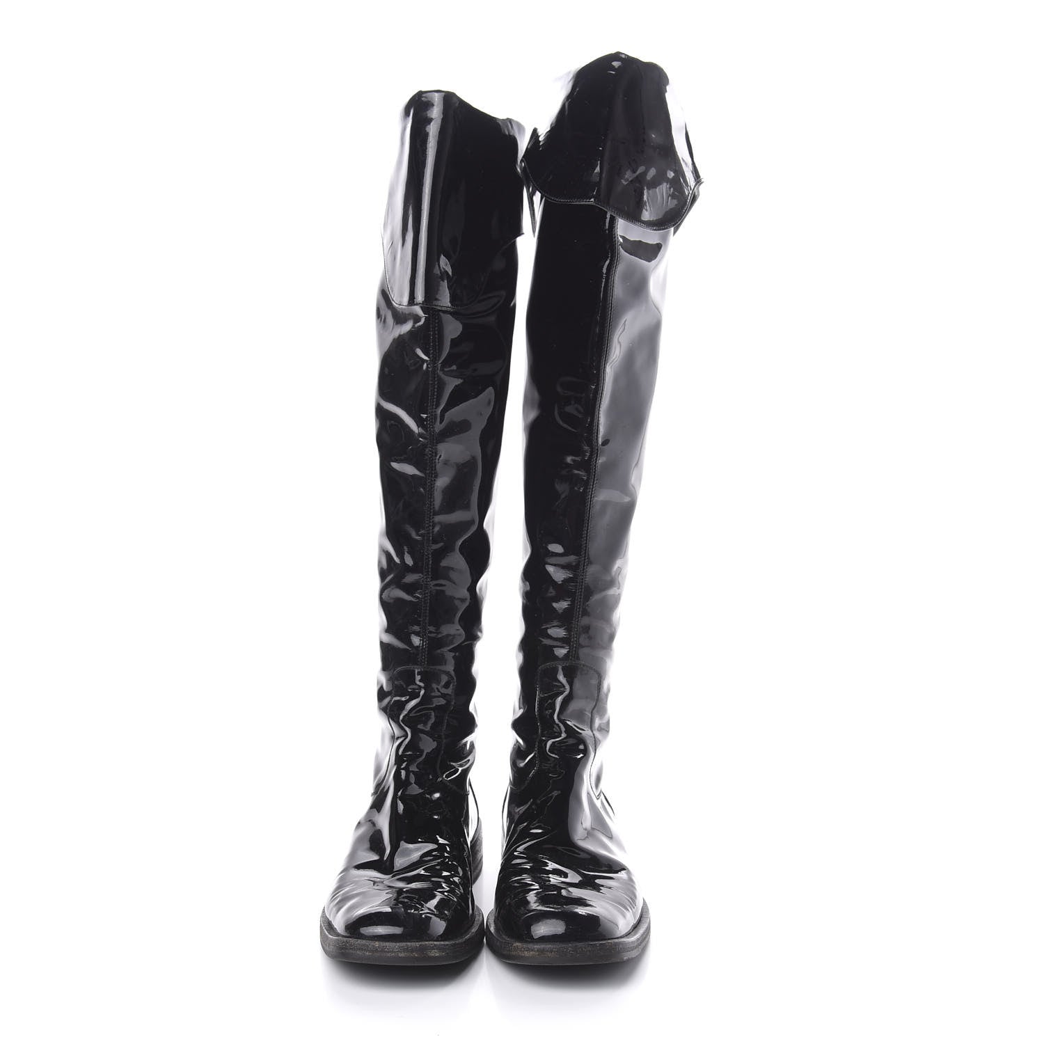 Chanel Patent Knee High Boots 38 Black 2 of 16