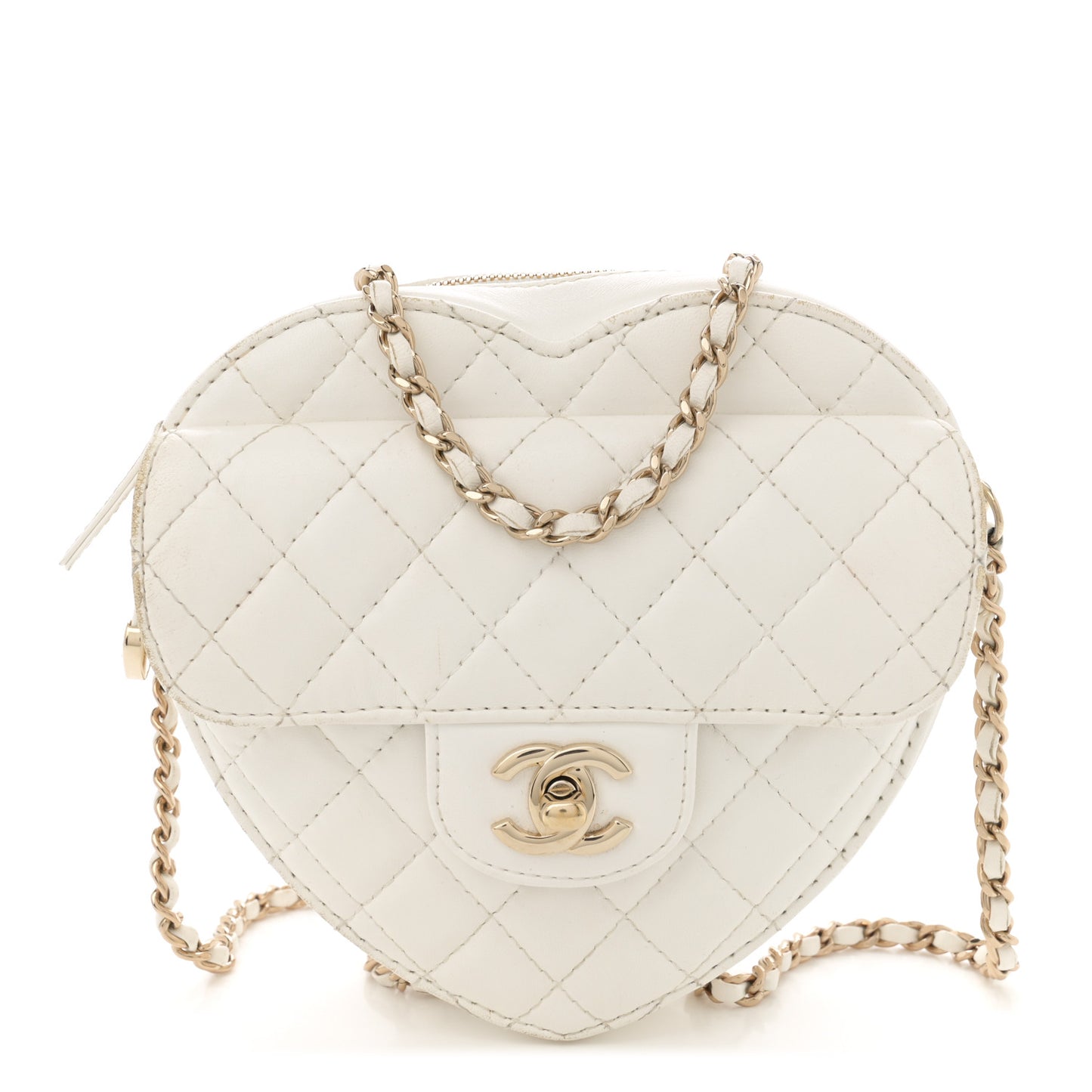Lambskin Quilted CC In Love Heart Bag White