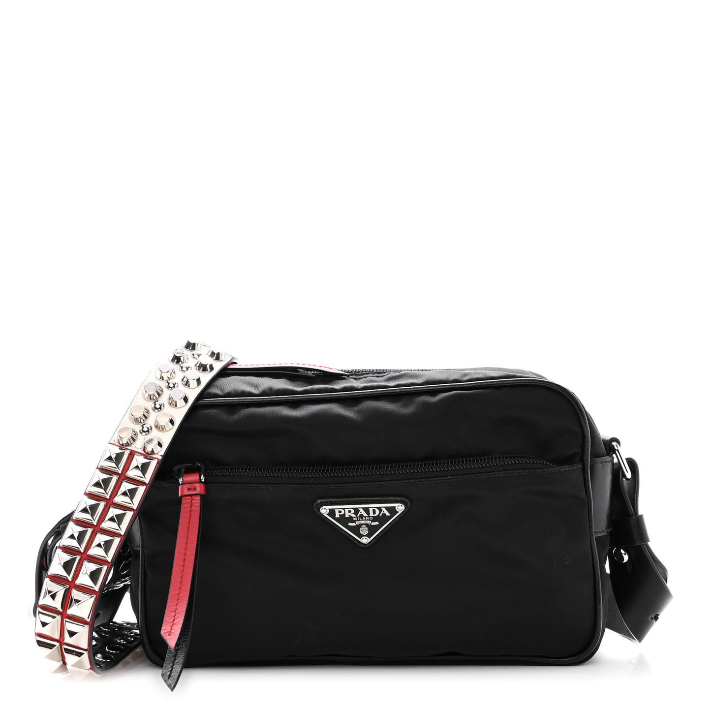 Tessuto Nylon Studded New Vela Shoulder Bag Black Fuoco