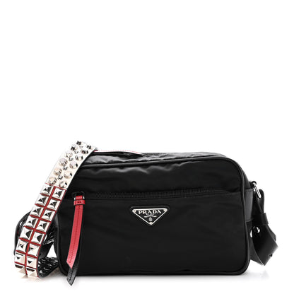 Prada Tessuto Nylon Studded New Vela Shoulder Bag Black Fuoco 1 of 9